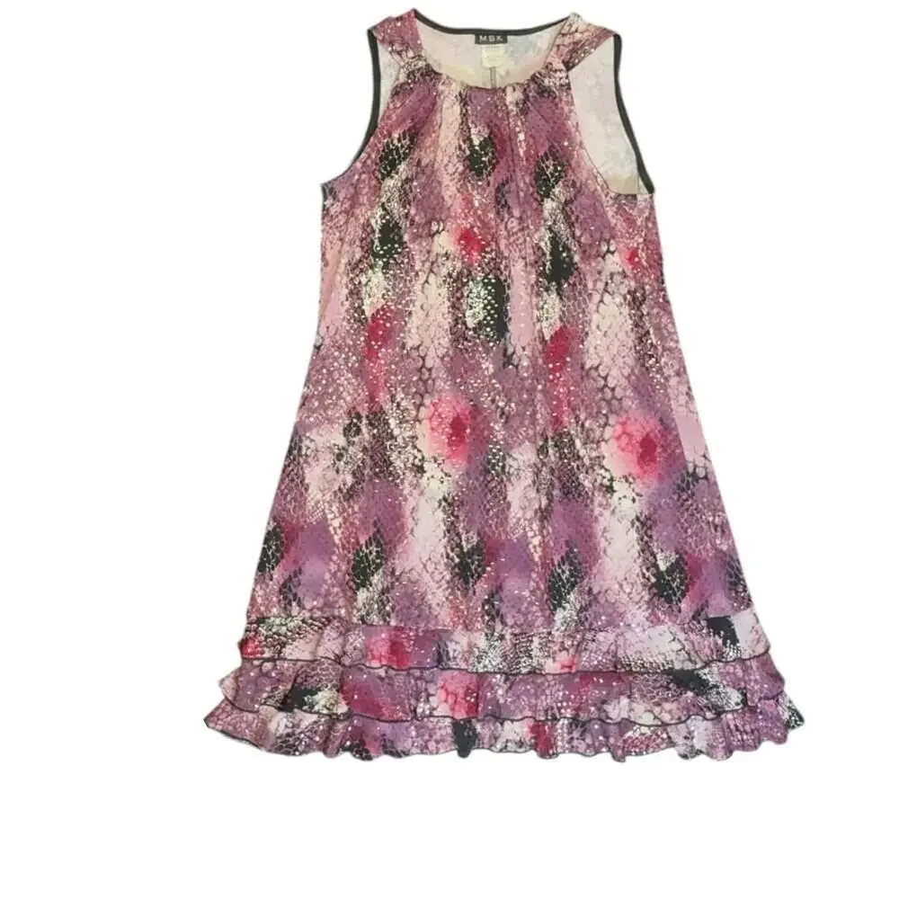MSK Snakeskin Print Ruffle Hem Mini Dress with Sequins - Pink/Purple - Picture 1 of 1